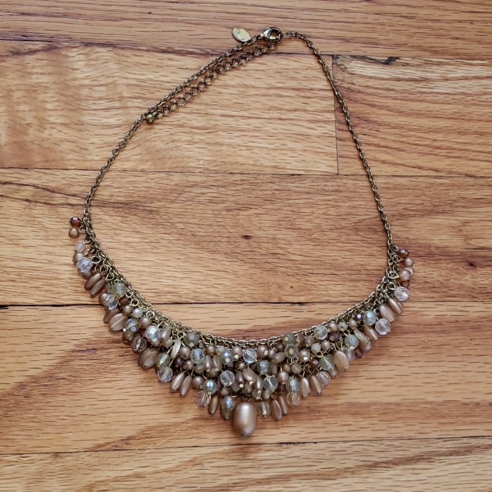 2 for $5 🚀Gold Champagne Brown Bead Adjustable Bib Necklace